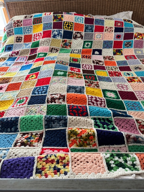 Handmade Other - Handmade Granny Square Crochet Blanket, Patchwork King Size-Vintage-Bedspread